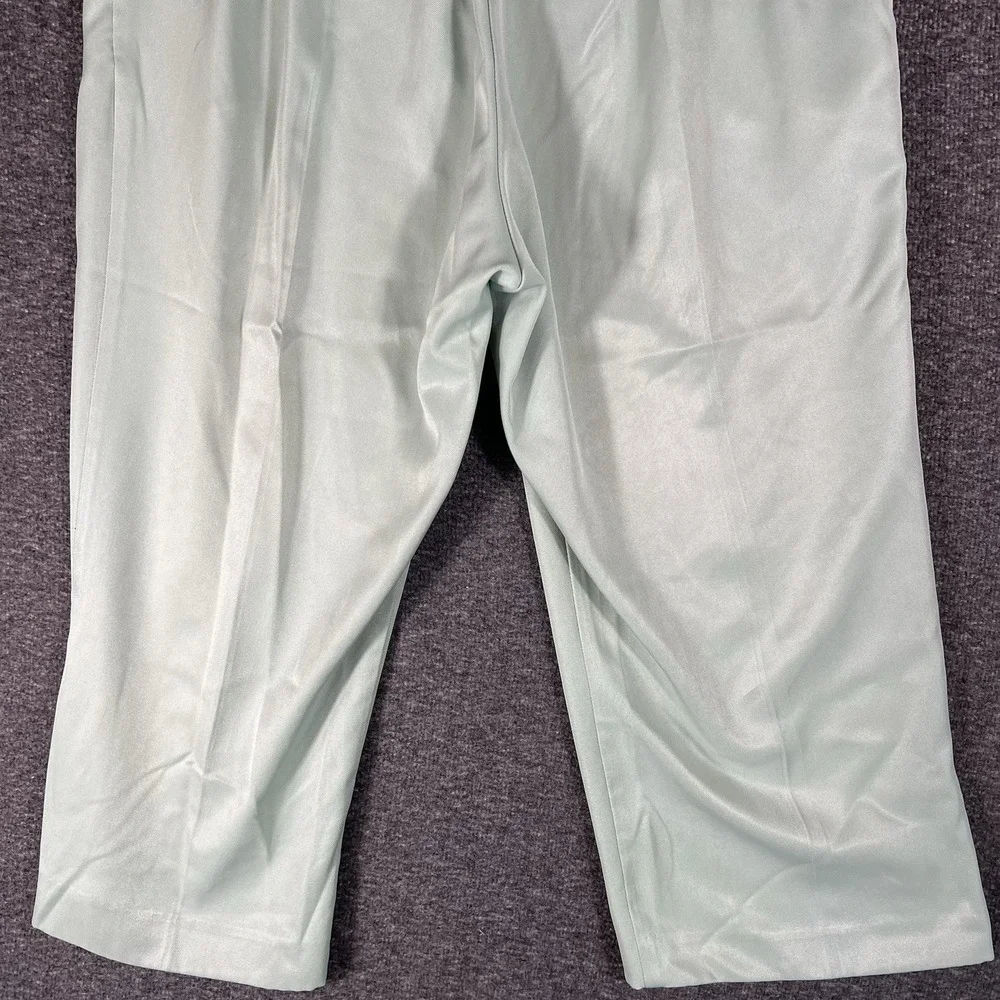 Alfred Dunner Crop Pants Womens 10 Green Satin Shimmer Career Button Hem 30x19‎